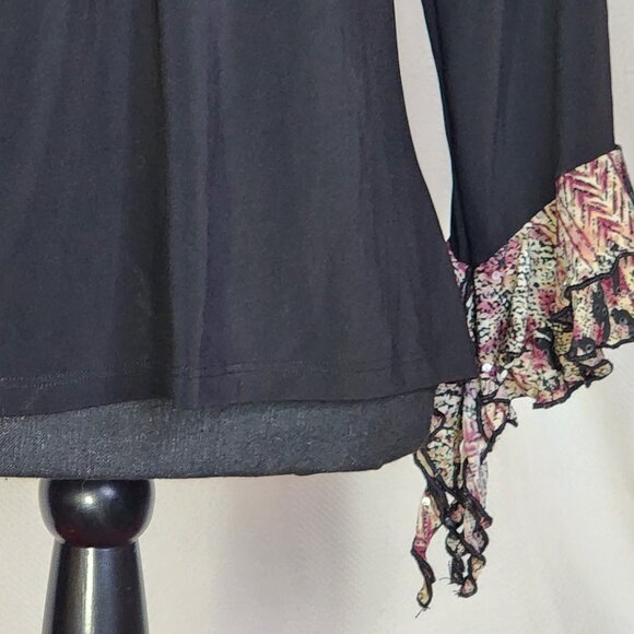 Jaipur Y2K Black Maroon Black Tan Animal Print Ruffle Neck Sequin LS Top Size XL - Picture 4 of 16